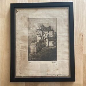 Antique Framed limited edition Castle engraving Art Print 52/100